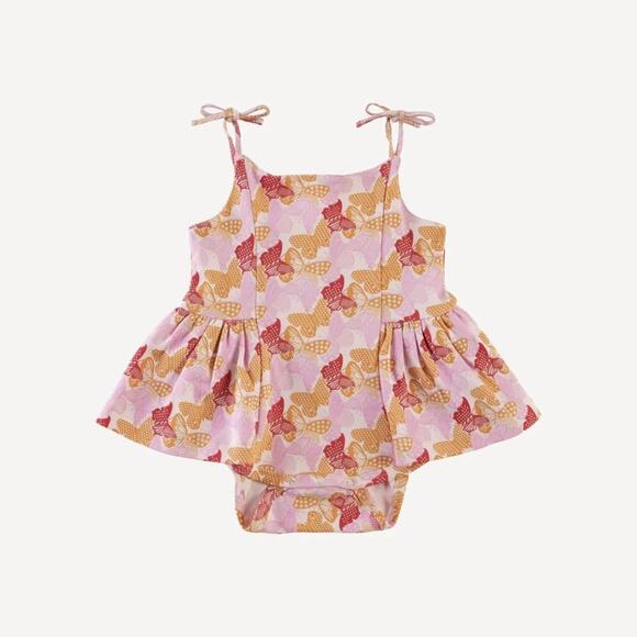 NWT Kate Quinn Small Mod Butterflies Spaghetti Tie Strap Ballerina Romper 3-6m - Picture 1 of 3